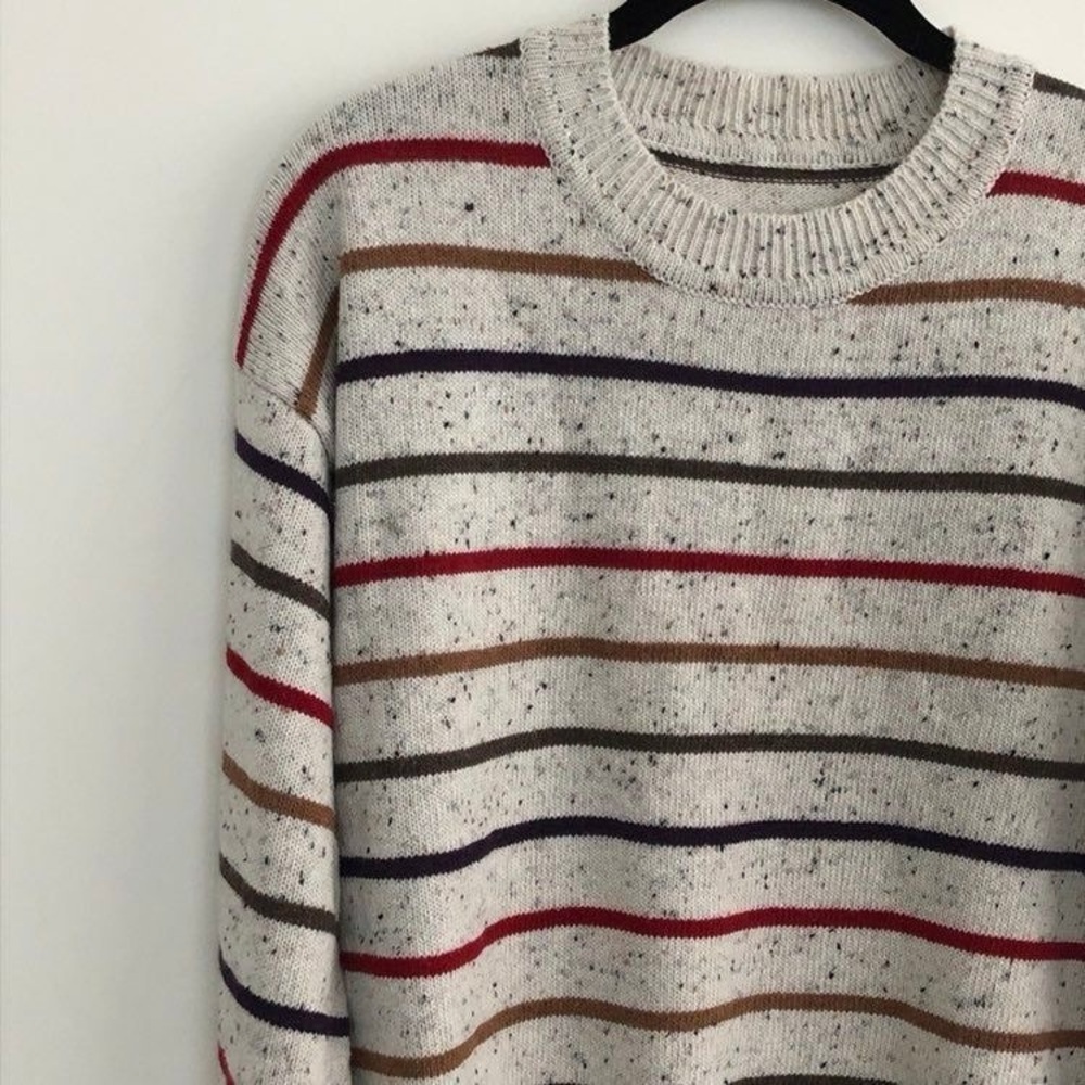 Cream Flecked Stripe Crewneck Sweater